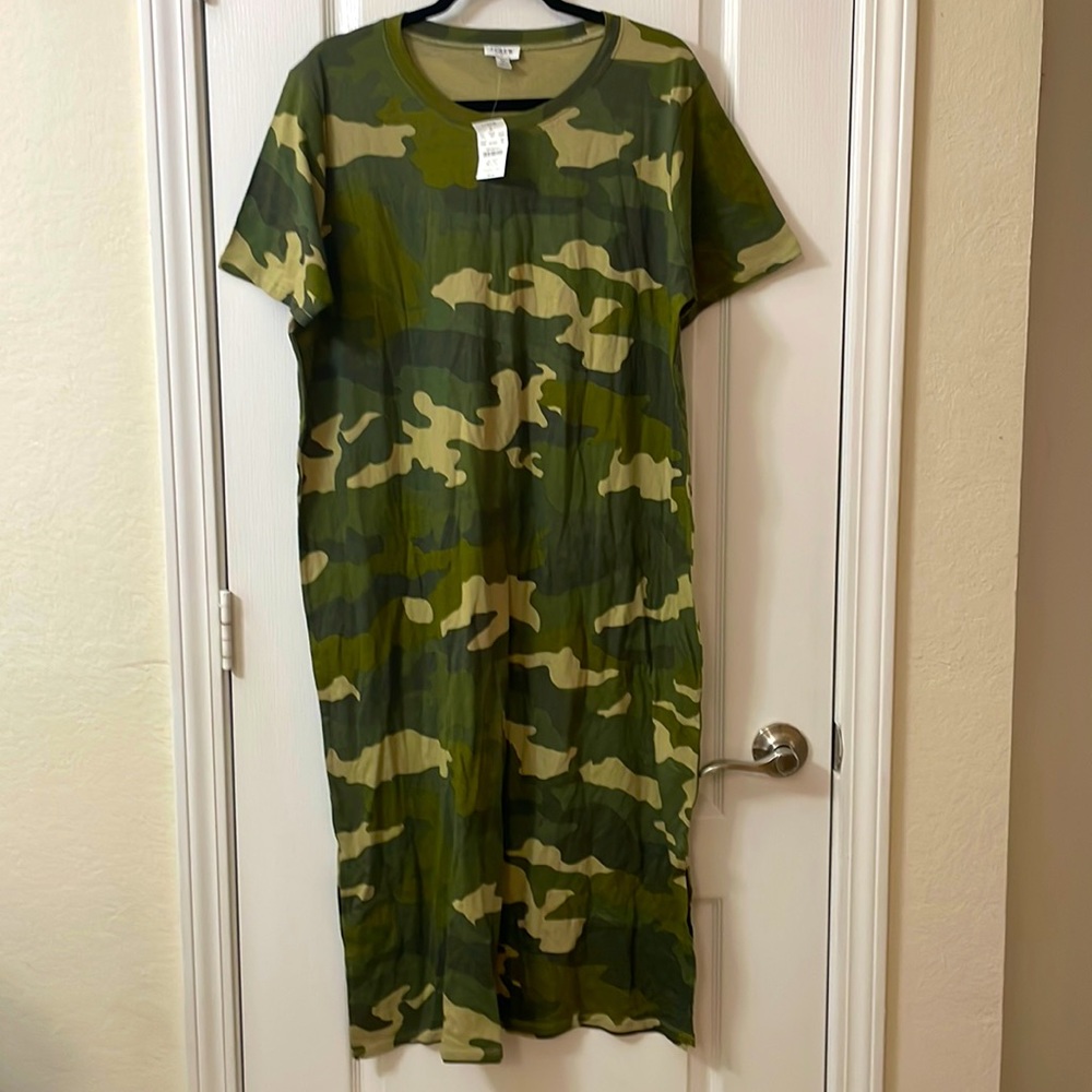 J. Crew Factory NWT camo t-shirt midi dress size XL